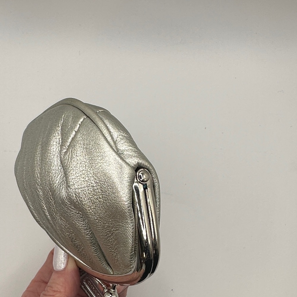Coach Metallic Silver Kiss Lock Coin Pouch - Picture 6 of 8